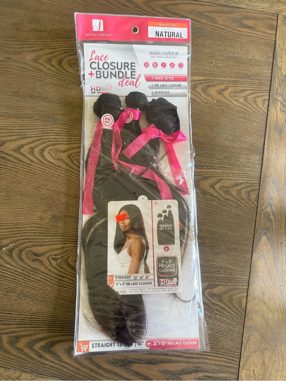 Sensationnel Natural Lace Closure + Bundle Deal - Dark Brown Straight Human Hair
